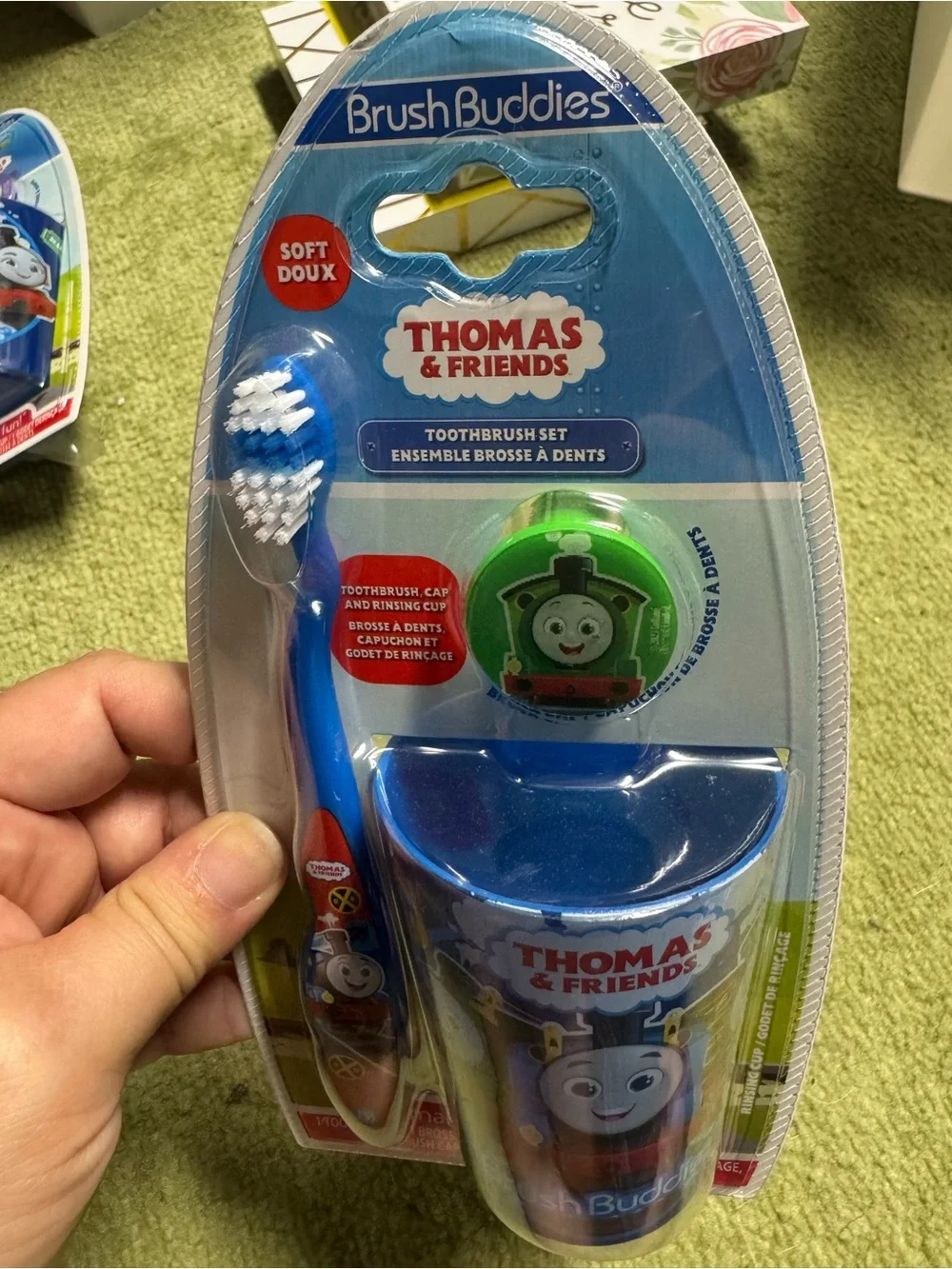 Thomas & Friends Blue Kids Toothbrush Set with Percy Rinse Cap and Cup